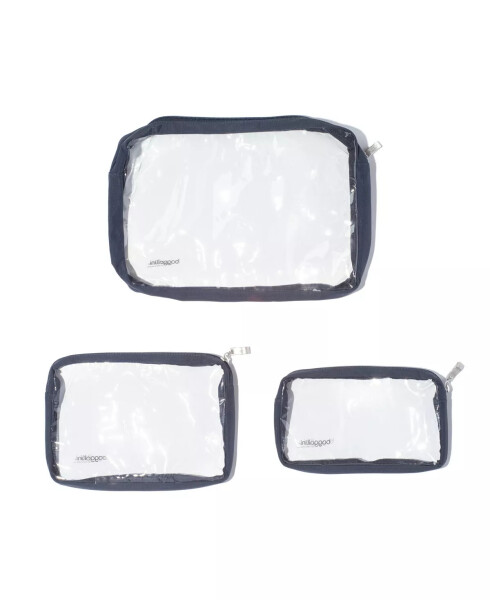 Women's Clear Travel Pouches, Set of 3 French Navy - 2