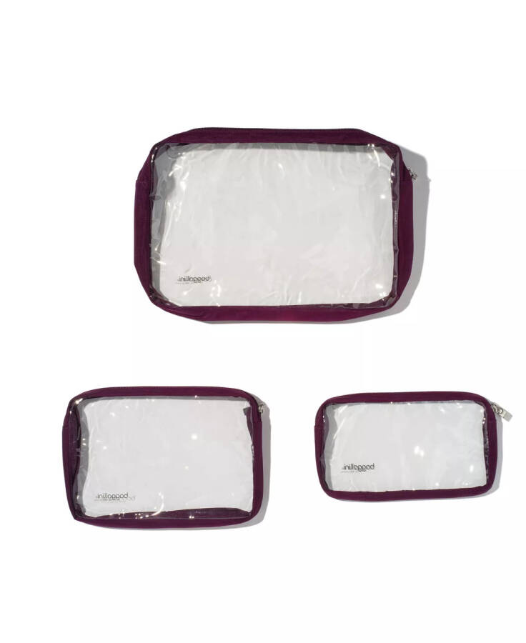 Women's Clear Travel Pouches, Set of 3 Mulberry - 2