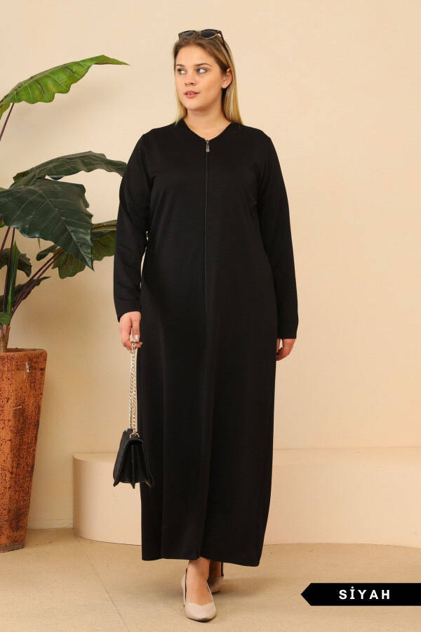 Women's Closed Muslim Prayer Dress with Zipper in Black - 1