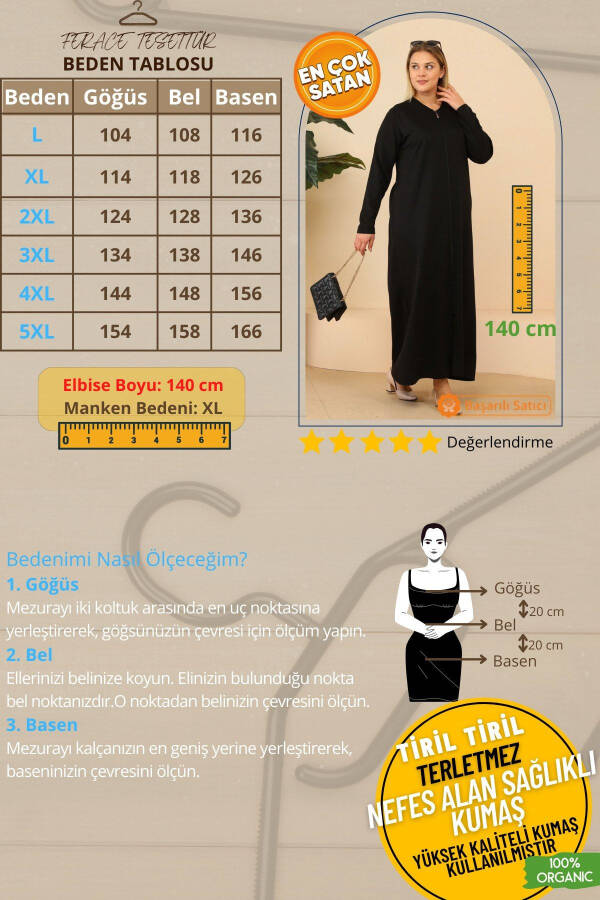 Women's Closed Muslim Prayer Dress with Zipper in Black - 2