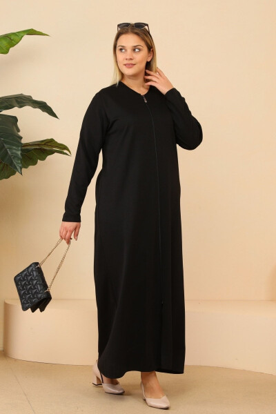 Women's Closed Muslim Prayer Dress with Zipper in Black - 5