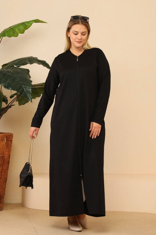 Women's Closed Muslim Prayer Dress with Zipper in Black - 6