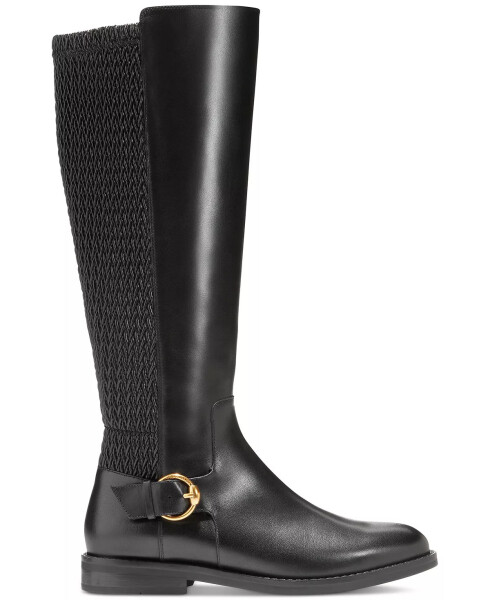 Women's Clover Stretch Side-Buckle Riding Boots Black Leather - 2