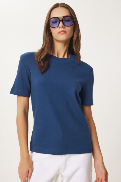 Women's Cobalt Blue Cotton Basic Knitted T-Shirt AG00001 