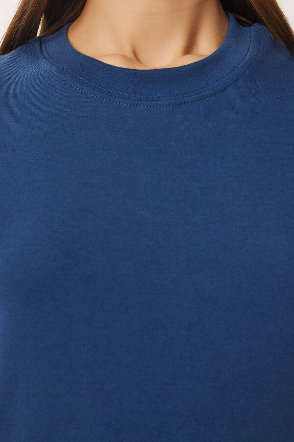 Women's Cobalt Blue Cotton Basic Knitted T-Shirt AG00001 - 3