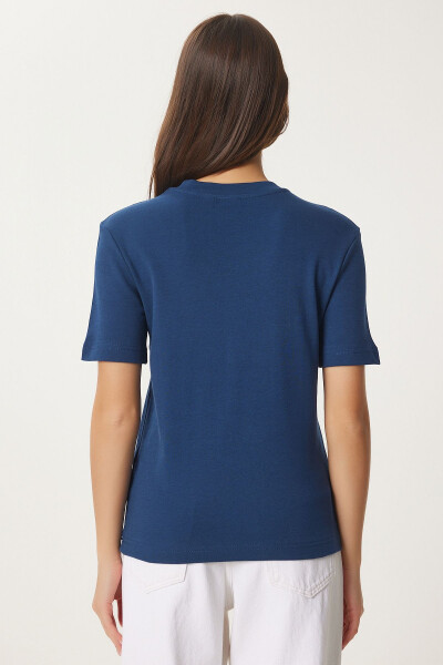 Women's Cobalt Blue Cotton Basic Knitted T-Shirt AG00001 - 4