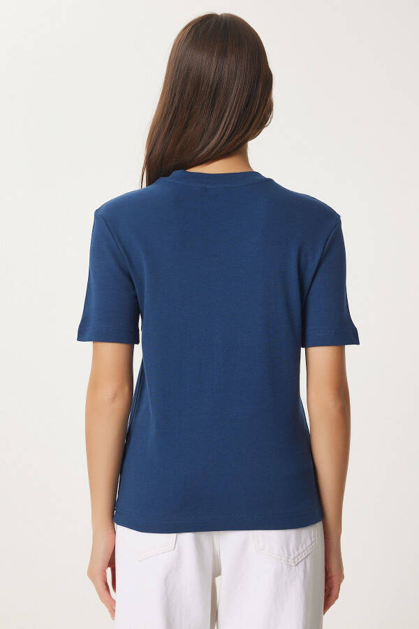 Women's Cobalt Blue Cotton Basic Knitted T-Shirt AG00001 - 4