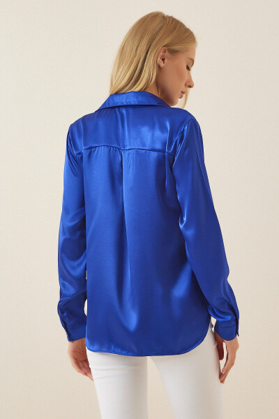Women's Cobalt Blue Lightweight Draped Satin Top DD00990 - 3