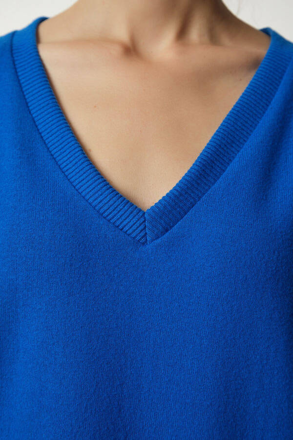 Women's Cobalt Blue V Neck Soft Knit Sweater UB00197- - 3