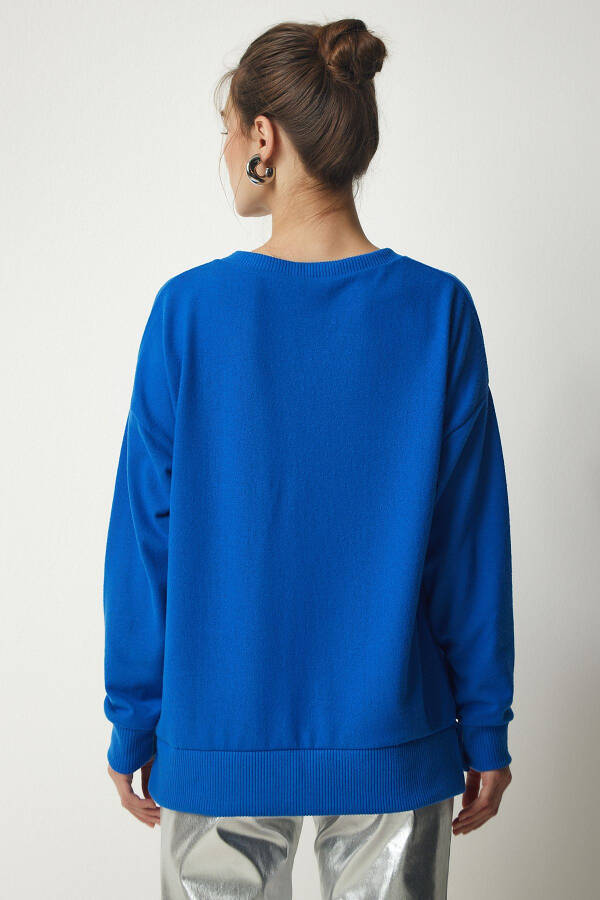 Women's Cobalt Blue V Neck Soft Knit Sweater UB00197- - 4
