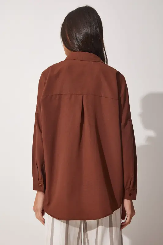 Women's Cocoa Oversized Long Basic Shirt DD00842 - Cocoa - 4