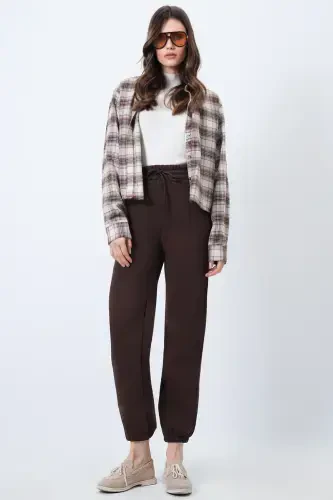 Women's Coffee 3 Thread Brushed Inside Jogging Sweatpants ALC-X10929-COFFEE - 1