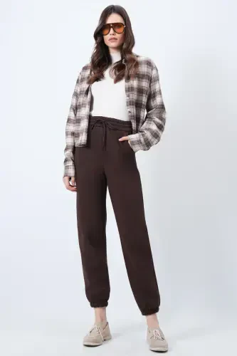 Women's Coffee 3 Thread Brushed Inside Jogging Sweatpants ALC-X10929-COFFEE - TREND ALAÇATI STILI (1)