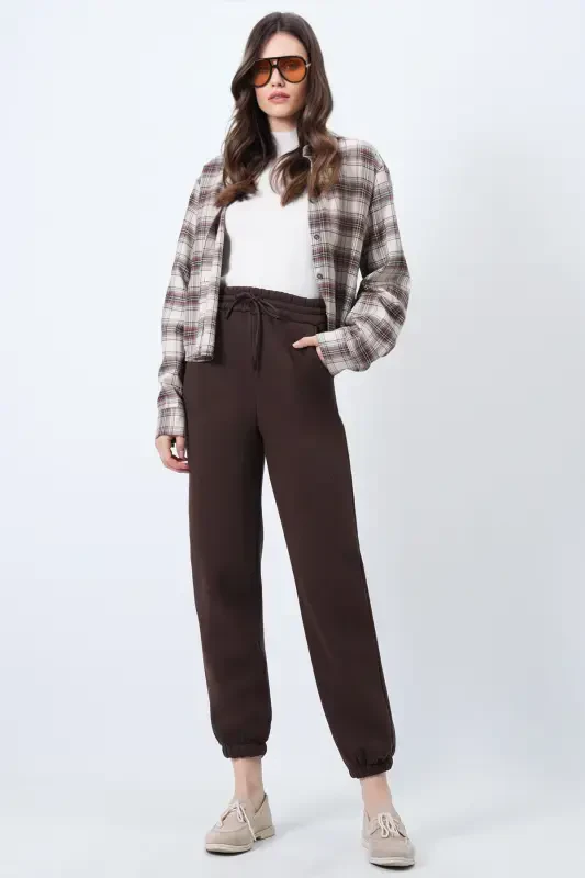 Women's Coffee 3 Thread Brushed Inside Jogging Sweatpants ALC-X10929-COFFEE - 2