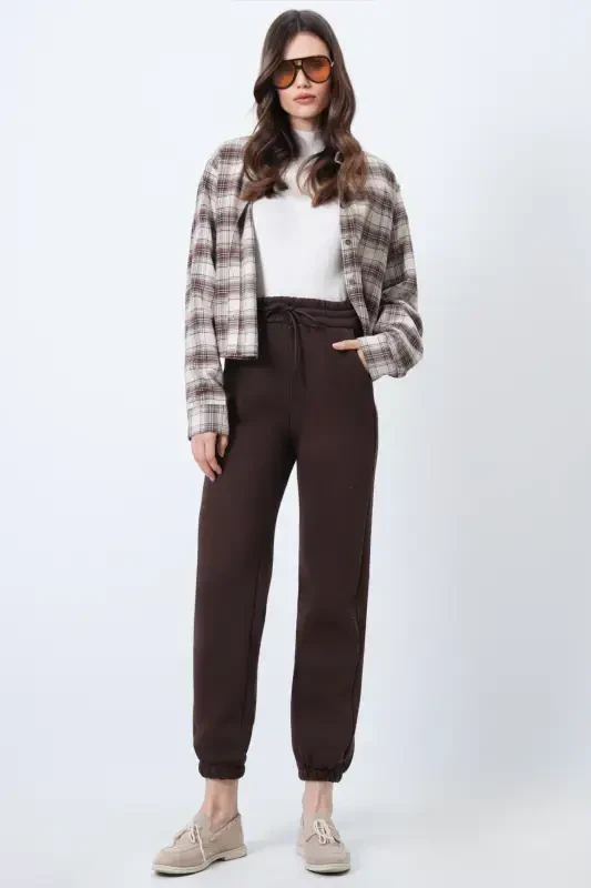 Women's Coffee 3 Thread Brushed Inside Jogging Sweatpants ALC-X10929-COFFEE - 3