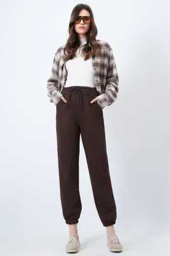 Women's Coffee 3 Thread Brushed Inside Jogging Sweatpants ALC-X10929-COFFEE - 4