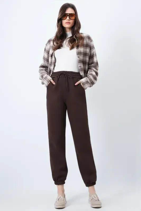 Women's Coffee 3 Thread Brushed Inside Jogging Sweatpants ALC-X10929-COFFEE - 4