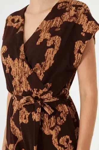 Women's Coffee-Beige Crossover Waist Belted Jumpsuit ARM-20Y042008-Coffee - 3