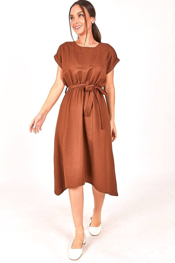 Women's Coffee BELT ELASTIC TIE DRESS ARM-18Y001120 - 3