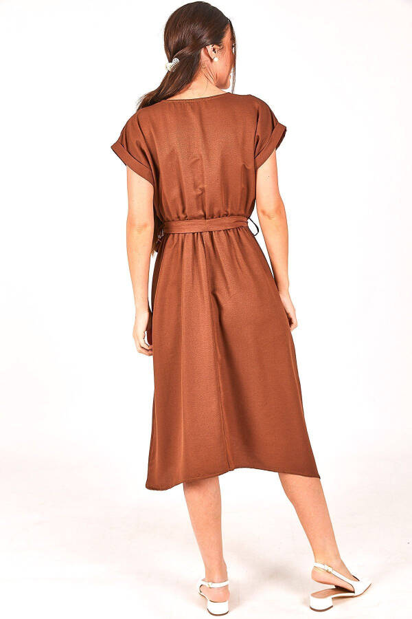 Women's Coffee BELT ELASTIC TIE DRESS ARM-18Y001120 - 4