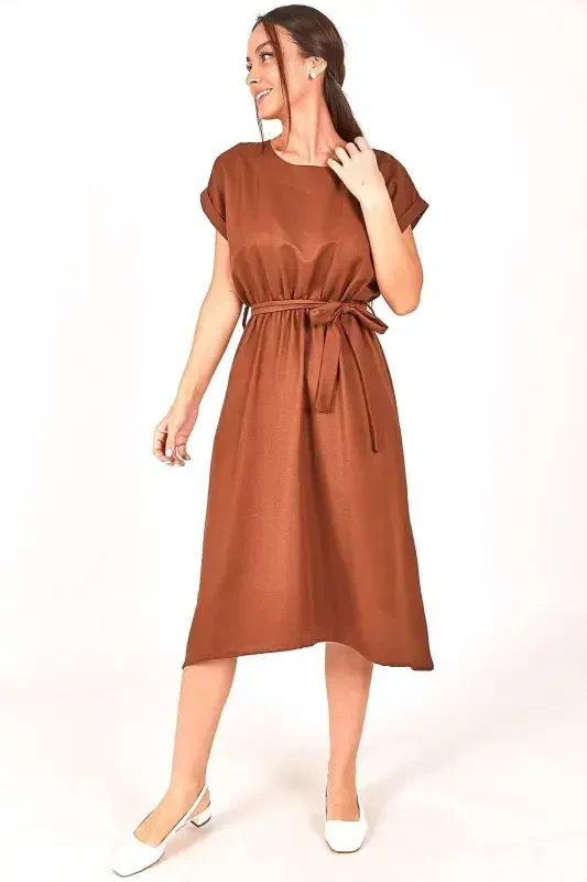 Women's Coffee BELT ELASTIC TIE DRESS ARM-18Y001120 - ARMONIKA