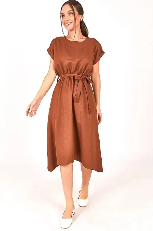 Women's Coffee BELT ELASTIC TIE DRESS ARM-18Y001120 - 3