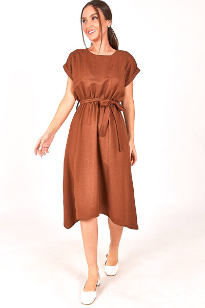 Women's Coffee BELT ELASTIC TIE DRESS ARM-18Y001120 - 8