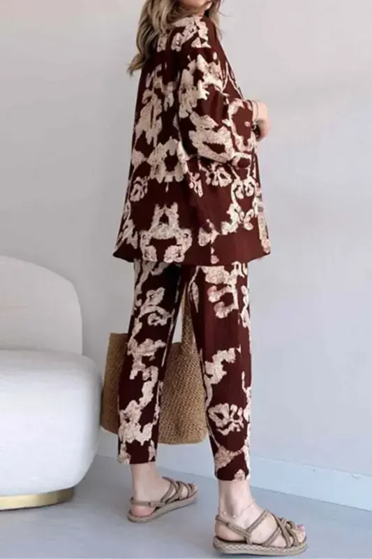Women's Coffee Brown Patterned Kimono Set-coffee Patterned - 4