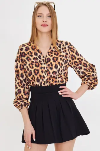 Women's Coffee Color Elasticated Patterned Shirt ARM-25 