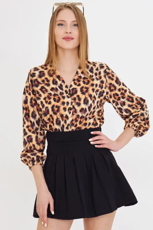 Women's Coffee Color Elasticated Patterned Shirt ARM-25 - 1