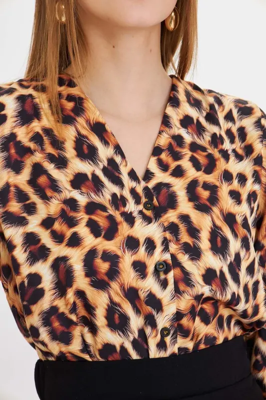 Women's Coffee Color Elasticated Patterned Shirt ARM-25 - 3