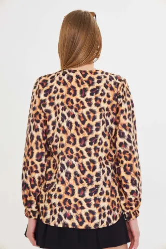 Women's Coffee Color Elasticated Patterned Shirt ARM-25 - 4