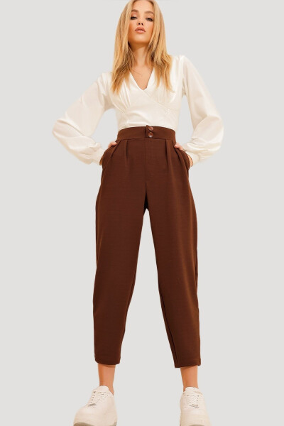 Women's Coffee High Waist Carrot Pants ALC-X11148 - 1