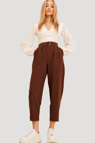 Women's Coffee High Waist Carrot Pants ALC-X11148 - 4