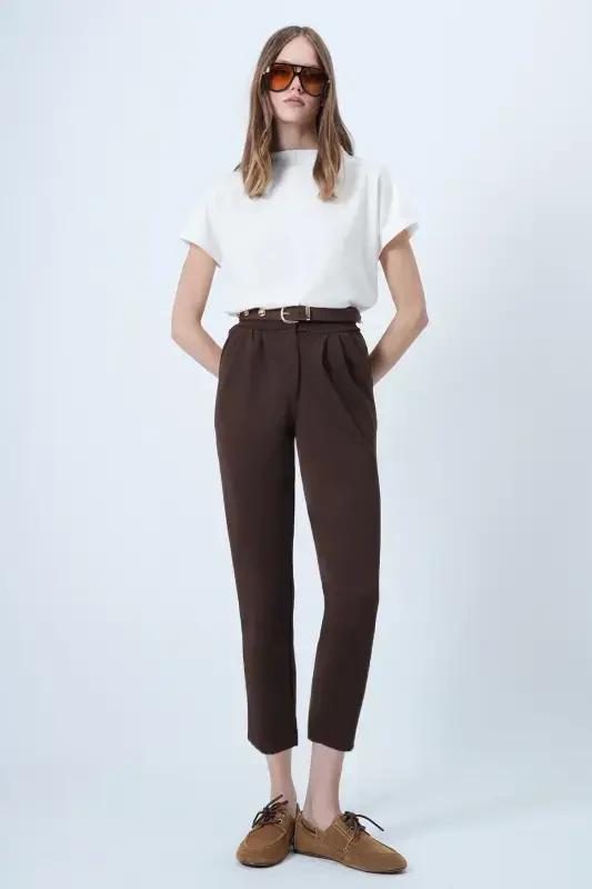 Women's Coffee High Waist Carrot Pants ALC-X11148 - 1
