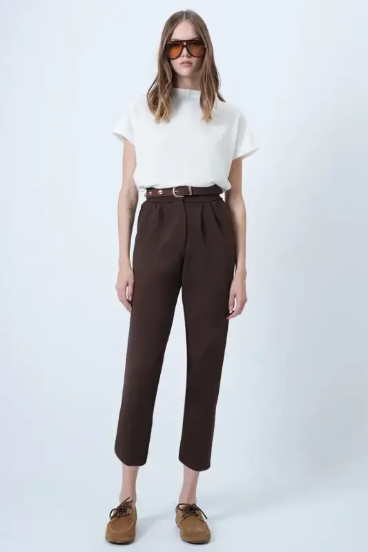 Women's Coffee High Waist Carrot Pants ALC-X11148 - 3