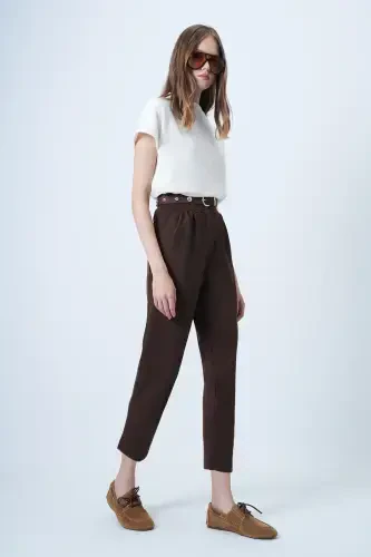 Women's Coffee High Waist Carrot Pants ALC-X11148 - 4