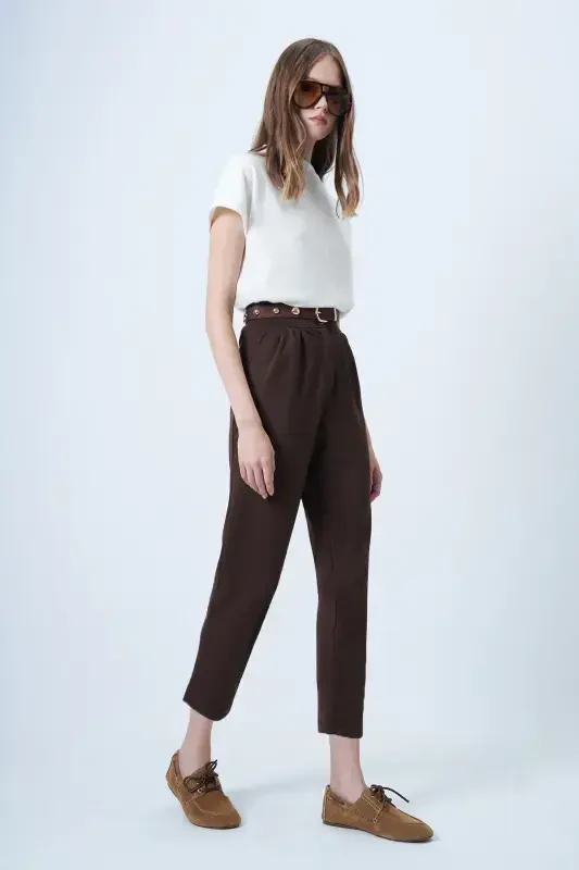 Women's Coffee High Waist Carrot Pants ALC-X11148 - 4