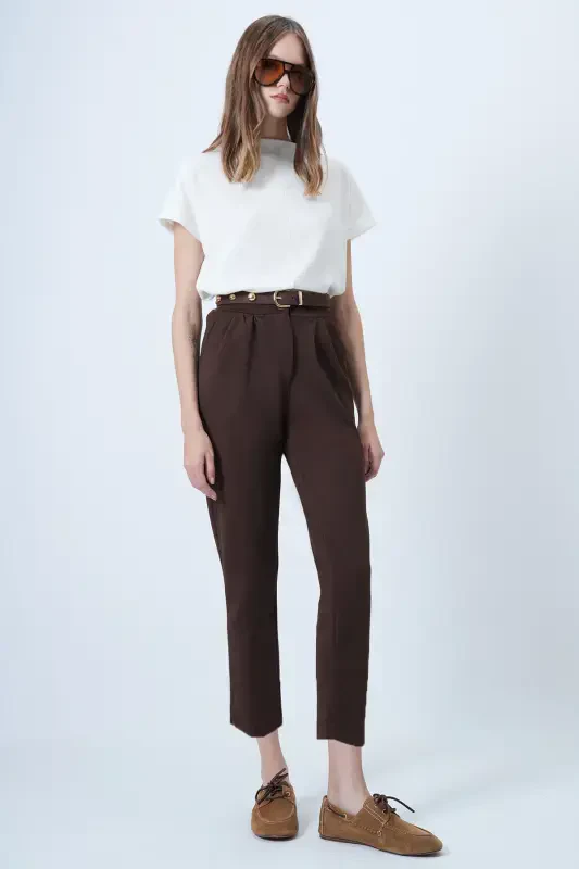 Women's Coffee High Waist Carrot Pants ALC-X11148 - 5