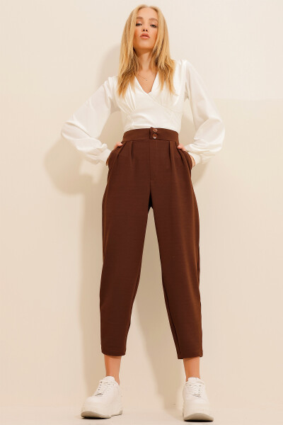 Women's Coffee High Waist Carrot Pants ALC-X11148 - 6