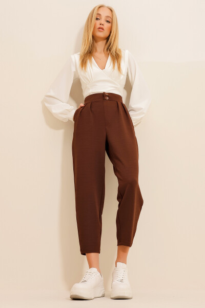 Women's Coffee High Waist Carrot Pants ALC-X11148 - 7