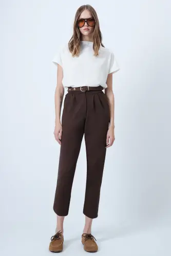 Women's Coffee High Waist Carrot Pants ALC-X11148 - 3