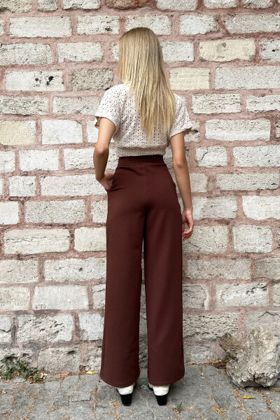 Women's Coffee High Waist Double Pocket Pleated Snap Closure Palazzo Pants ALC-X10753 - 4