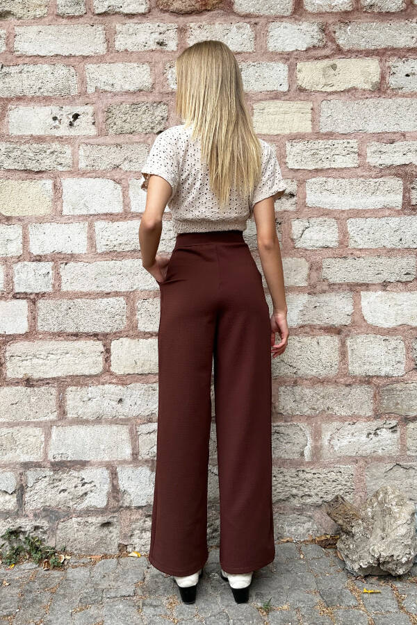 Women's Coffee High Waist Double Pocket Pleated Snap Closure Palazzo Pants ALC-X10753 - 9