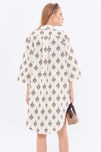 Women's Coffee Linen-Look Patterned Front Tie - 6