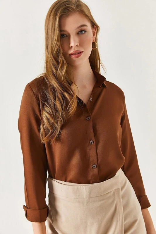 Women's Coffee Long Sleeve Plain Shirt (ARM-18Y001176) - 1