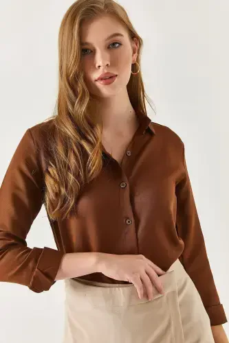 Women's Coffee Long Sleeve Plain Shirt (ARM-18Y001176) - armonika (1)