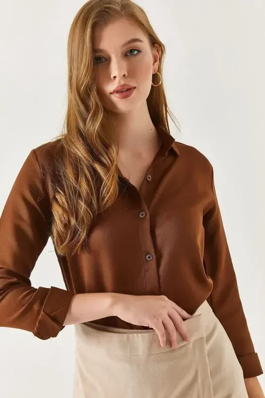 Women's Coffee Long Sleeve Plain Shirt (ARM-18Y001176) - 2