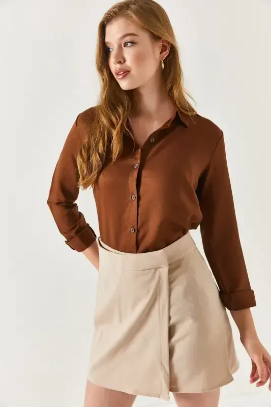 Women's Coffee Long Sleeve Plain Shirt (ARM-18Y001176) - 3