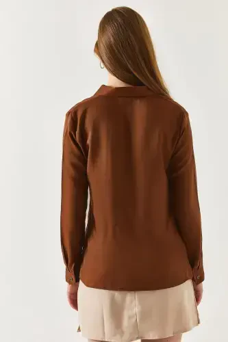Women's Coffee Long Sleeve Plain Shirt (ARM-18Y001176) - 4
